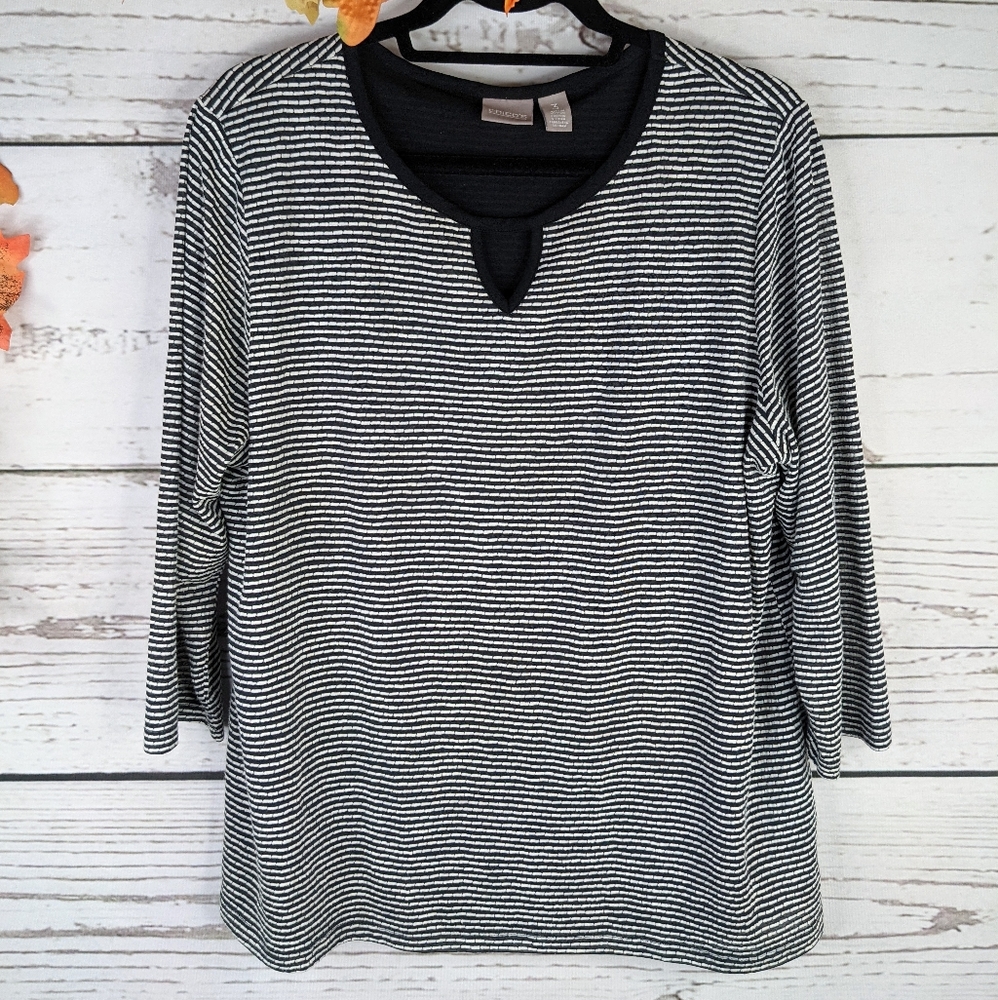 Chico's cotton blend striped top, 3/4 sleeves